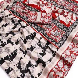 peachmode Women Kalamkari Print Mulmul Cotton Saree image 4