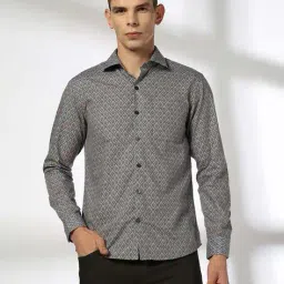 john players Men Geometric Print Slim Fit Shirt with Patch Pocket image 4