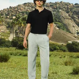 campus sutra Men Flat-Front Relaxed Fit Trousers with Insert Pockets image 4