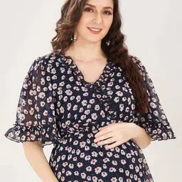 mom for sure by ketki dalal Floral Print V-Neck A-Line Dress image 5