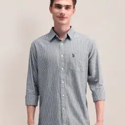 u.s. polo assn. Men Striped Regular Fit Shirt with Patch Pocket image 5