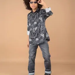 crimsoune club Boys Abstract Slim Fit Shirt image 5