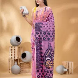 indie picks Lojjaboti Leaf Resham Dhakai Jamdani Saree image 5