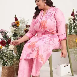 tissu Women Floral Print Cotton Curve Straight Kurta Set image 5