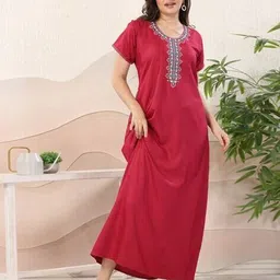 easy mom Women Embroidered Long Nighti image 5