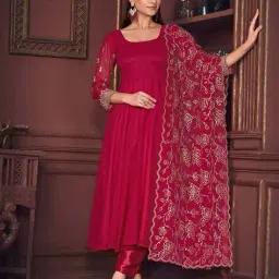 warthy ent Women Embroidery Semi-Stitched Anarkali Dress Material image 5