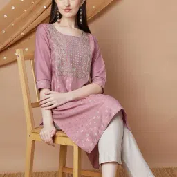 melange by lifestyle Women Embroidered Straight Kurta image 5