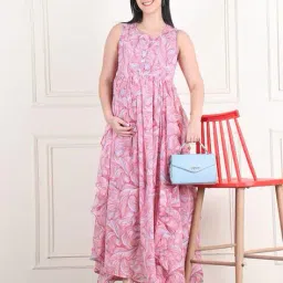 moms maternity Women Floral Print Round-Neck Fit & Flare Dress image 5