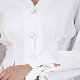 Shein Tie-Up Sleeve Pleated Peplum Style Textured Top image 5