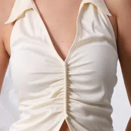 Shein Halter Neck Sleeveless Front Slit Ruched Top image 5