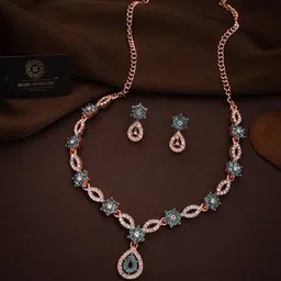 brado jewellery Women American Diamond-Studded Necklace & Earrings Set image 5