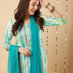 royal export x ag Women Embroidered Straight Kurta with Pants & Dupatta image 5