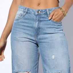 outryt by azorte Mid-Wash Distressed Wide-Leg Jeans image 5