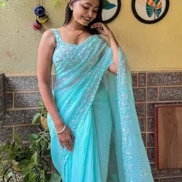 griva designer Women Embroidered Georgette Saree image 5