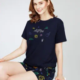 zeyo Women Typographic Print T-Shirt & Shorts Set image 5