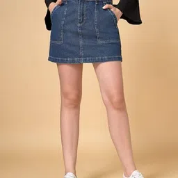 sf jeans by pantaloons Women Washed Straight Mini Skirt image 5
