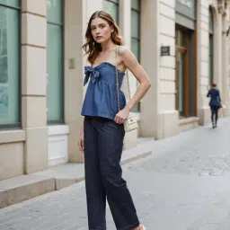 Shein Strapless Smocked Back Tie-Up Front Fitted Tube Top image 5