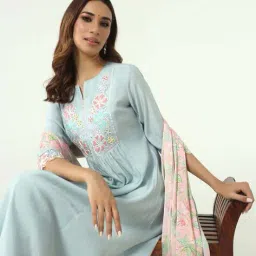 fiorra Women Embroidered A-Line Kurta Suit Set image 5