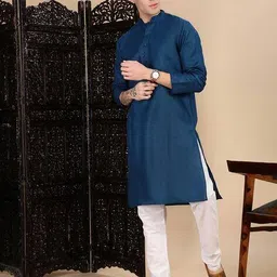 sanwara Men Regular Fit Long Kurta with Mandarin Collar image 5
