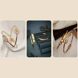 brado jewellery Set of 3 Women Gold-Plated Stone-Studded Bangles image 5