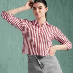 house of mira Women Striped Relaxed Fit Shirt image 5