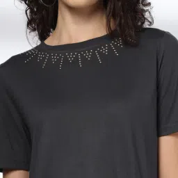 fig Women Slim Fit Top with Embellished Neck image 5