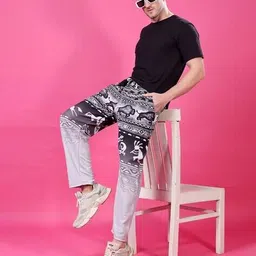 yellow tree Men Printed Mid-Rise Straight Track Pants image 5