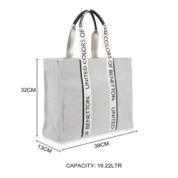 united colors of benetton Women Typographic Print Tote Bag with Zip Closure image 5