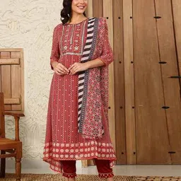 Women Printed Anarkali Kurta with Pants & Dupatta image 5