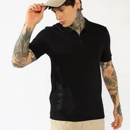 gas Regular Fit Zip Polo with Bold Brand Lettering-picture-30