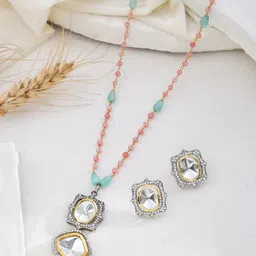 DASTOOR Gold-Plated Kundan-Studded & Beaded Jewellery Set-image-24