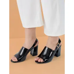 ROCIA Black Women Patent High Block Heel Stylish Sandal Heels image 1