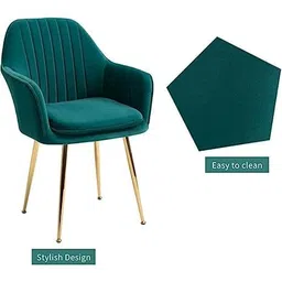 CHAIR CRAFT Velvet Upholstered Modern Accent Arm Chair for Living and Dining Room Mid-Century Club Guest Seat with Golden Legs Standard (Green) image 4