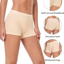 xrossme Women’s Nylon Spandex Seamless Boyshorts Panty for Girls & Women,Underpants for Women for Daily Use - Free Size/M, Beige Color Pack of 3 image 2