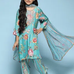 Biba Girls Floral Printed Regular Kurta With Salwar & Dupatta-picture-47