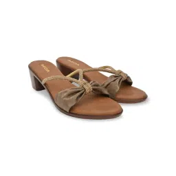 ROCIA Antique Gold Women Knotted Block Sandal Heels image 2