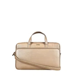 Eske Unisex Elise 15 Gold Solid Leather Unisex Laptop Messenger Bag with Shoulder Strap-picture-10