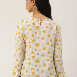 LABEL REGALIA White & Yellow Geometric Printed Regular Top image 4