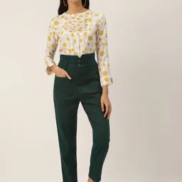 LABEL REGALIA White & Yellow Geometric Printed Regular Top image 5