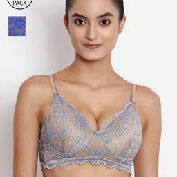 ABELINO Pack of 2 Grey & Blue Floral Push-Up Bra Heavily Padded-image-56
