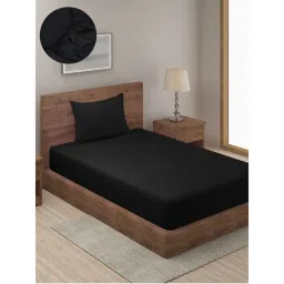 HOSTA HOMES Black Striped 300 TC Fitted Bedsheet with 1 Pillow Cover (Single)-image-82