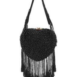 NR BY NIDHI RATHI Black All-Over Pearl Heart-Shaped Bag Clutch-image-42