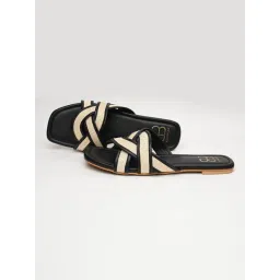 GLAM STORY TrendAura CrissCross Textured Black Flats image 3