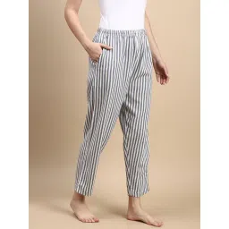 Kryptic White Striped Cotton Relaxed Fit Pyjama image 3