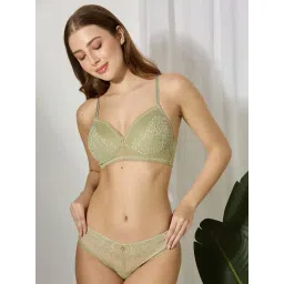 bodyline Jena Padded Non-Wired Bra Ultra Soft Polyamide Back Beauty Lace Design Green image 1
