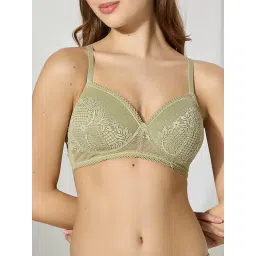 bodyline Jena Padded Non-Wired Bra Ultra Soft Polyamide Back Beauty Lace Design Green image 3