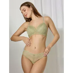 bodyline Jena Padded Non-Wired Bra Ultra Soft Polyamide Back Beauty Lace Design Green image 5