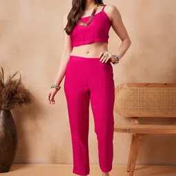 InWeave Shoulder Strap Crop Top With Trouser & Shrug Co-Ords image 2