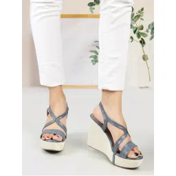 Iconics Blue Textured Women Wedge-image-51