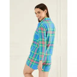 Sweet Dreams Womens Checkered Printed Short and Shirt - Blue image 5